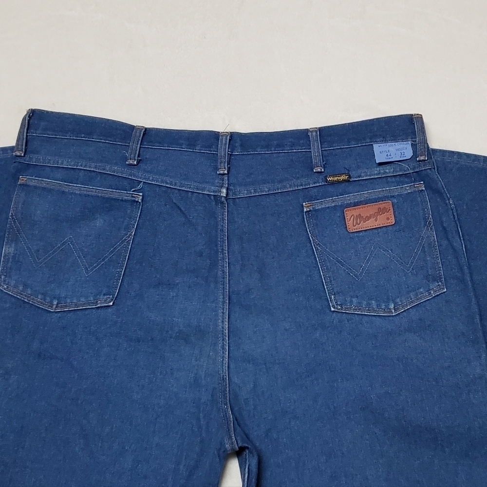 Vintage 1970s Wrangler Unisex Extra High Rise Boot Cut Dark Wash Jeans 945DEN - Picture 7 of 11